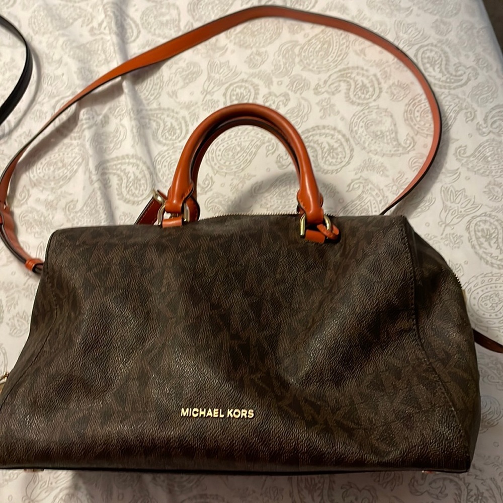 Authentic brown/orange large Michael Kors satchel
